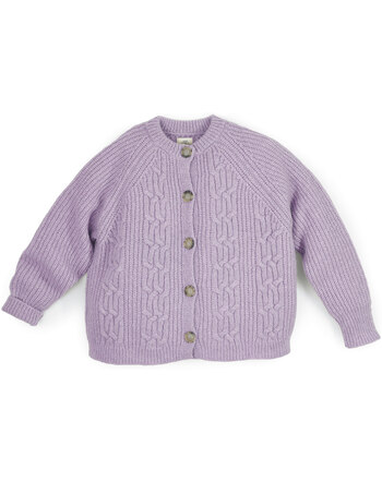 Halfen Strickerei Damen-Cardigan mit Flechtdetails aus Merinowolle, Alpaka und Seide - Flieder