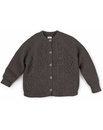 Halfen Strickerei Damen-Cardigan mit Flechtdetails aus Merinowolle, Alpaka und Seide - Mokka