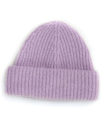 Halfen Strickerei Damen-Grobstrick-Beanie aus Merino, Alpaka & Seide - Flieder