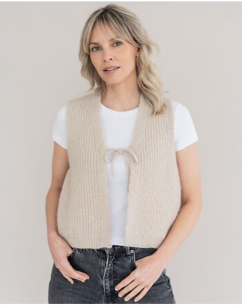 Halfen Strickerei Damen-Grobstrick-Weste aus Merino, Alpaka & Seide - Beige