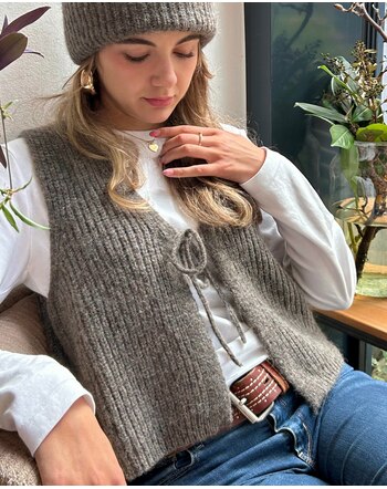 Halfen Strickerei Damen-Grobstrick-Weste aus Merino, Alpaka & Seide - Mokka 🤎🌿