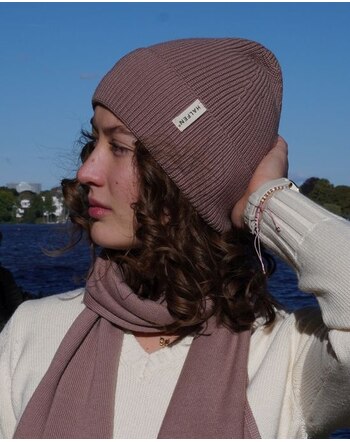 Halfen Strickerei Damen-Mütze aus 100% Merinowolle - Mauve