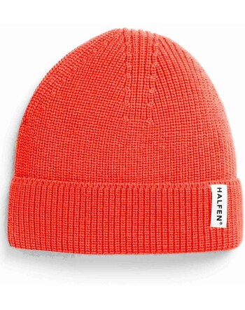 Halfen Strickerei Damen-Mütze aus 100% Merinowolle - Neon Orange