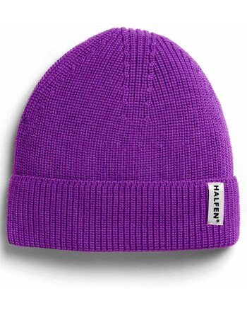 Halfen Strickerei Damen-Mütze aus 100% Merinowolle - Purple