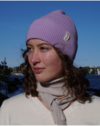 Halfen Strickerei Damen-Mütze aus Merinowolle - Flieder