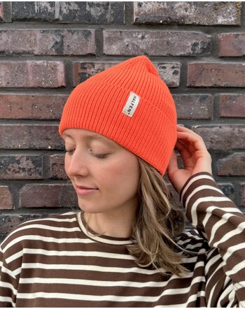 Halfen Strickerei Damen-Mütze aus 100% Merinowolle - Neon Orange