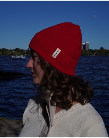 Halfen Strickerei Damen-Mütze aus 100% Merinowolle - Rot