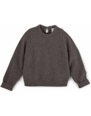 Halfen Strickerei Damen-Strickpullover mit Flechtdetails aus Merinowolle, Alpaka und Seide - Mokka 🤎🌿