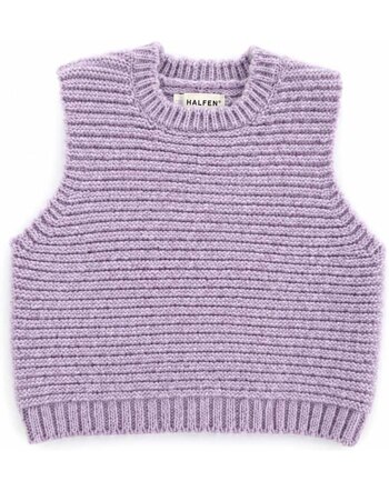 Halfen Strickerei Damen-Pullunder aus Merinowolle, Alpaka & Seide - Flieder 💜🌿