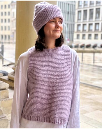 Halfen Strickerei Damen-Pullunder aus Merinowolle, Alpaka & Seide - Flieder 💜🌿