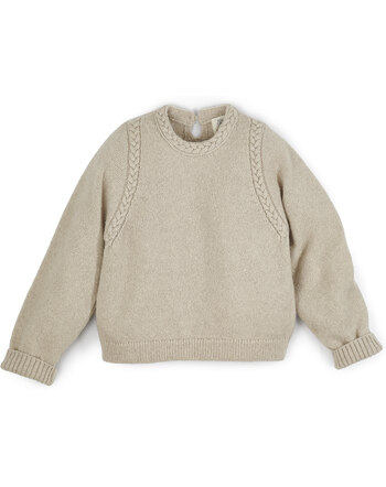 Halfen Strickerei Damen-Strickpullover mit Flechtdetails aus Merinowolle, Alpaka und Seide - Beige 🤍🌿