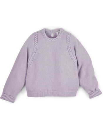 Halfen Strickerei Damen-Strickpullover mit Flechtdetails aus Merinowolle, Alpaka und Seide - Flieder 💜🌿