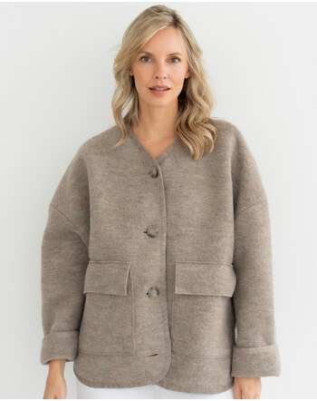 Halfen Strickerei Damen-Walkjacke im Oversize Fit aus Schurwolle - Greige 🌿