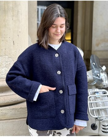 Halfen Strickerei Damen-Walkjacke im Oversize Fit aus Schurwolle - Marine 🌿