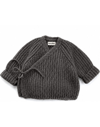 Halfen Strickerei Grobstrick-Jacke zum Wickeln aus Merino, Alpaka & Seide - Mokka 🤎🌿 