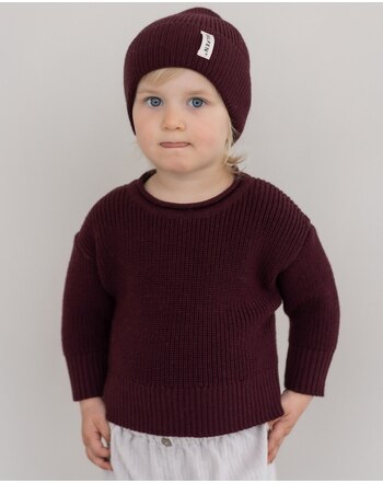 Halfen Strickerei Grobstrick-Sweater aus Merinowolle - Cherry