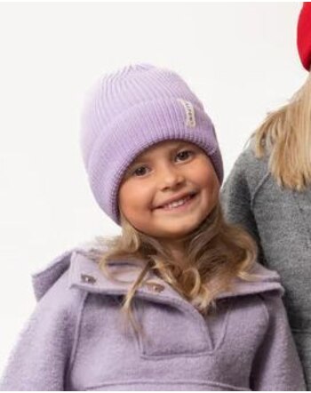 Halfen Strickerei Kinder-Mütze/Beanie aus Merinowolle - Flieder