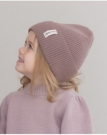 Halfen Strickerei Kinder-Mütze/Beanie aus Merinowolle - Mauve