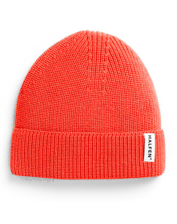 Halfen Strickerei Kinder-Mütze/Beanie aus Merinowolle - Neon Orange 🧡🌿