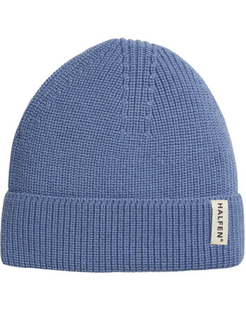 Halfen Strickerei Mütze/Beanie aus Merinowolle - Mittelblau
