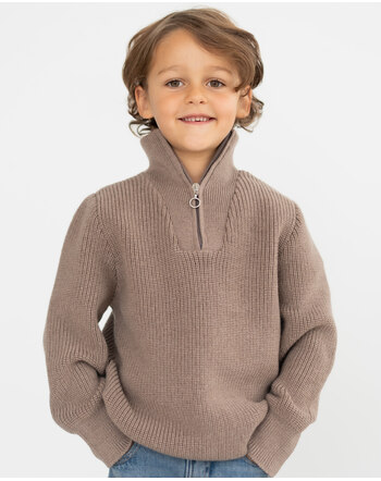 Halfen Strickerei Troyer/Pullover aus Merinowolle - Nuss
