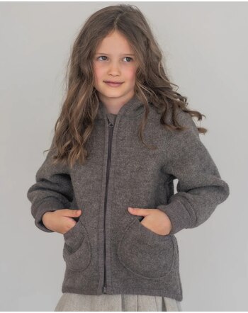 Halfen Strickerei Walk-Jacke mit Reißverschluss aus Schurwolle - Nuss