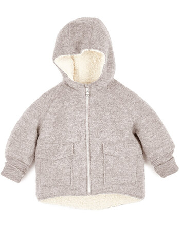 Halfen Strickerei Walk-Jacke mit Teddyfutter aus Schurwolle - Greige