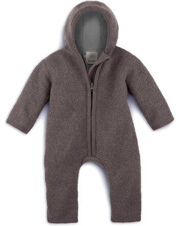 Halfen Strickerei Walk-Overall mit Kapuze aus Bio-Schurwolle - Wallnuss