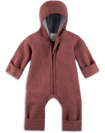 Halfen Strickerei Walk-Overall mit Kapuze aus Schurwolle - Marone