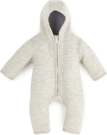 Halfen Strickerei Walk-Overall mit Kapuze aus Schurwolle - Natur