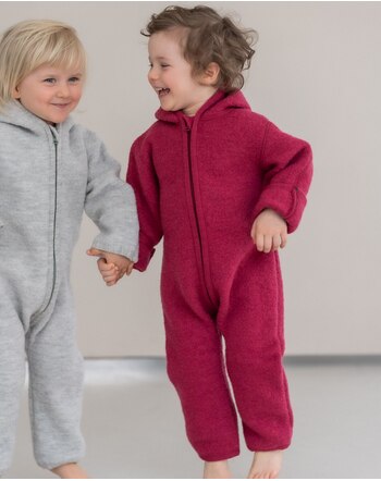 Halfen Strickerei Walk-Overall mit Kapuze aus Schurwolle - Pink