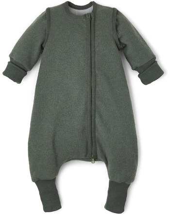 Halfen Strickerei Walk-Schlafsack mit Beinen und abnehmbaren Armen aus Schurwolle - Olive