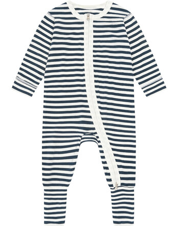 Hust and Claire Langarm-Strampler aus Bambus-Viskose mit Streifen HCMulle - Blues