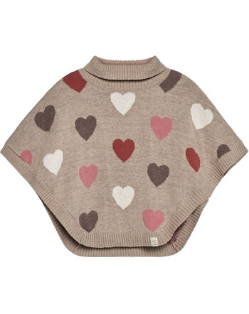 Hust and Claire Strick-Poncho mit Herzen aus 100% Bio-Baumwolle HCPinja hearts - Biscuit