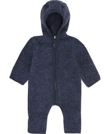 Huttelihut Wollfleece-Overall mit Kapuze aus 100 % Merinowolle - Ombre Blue Melange