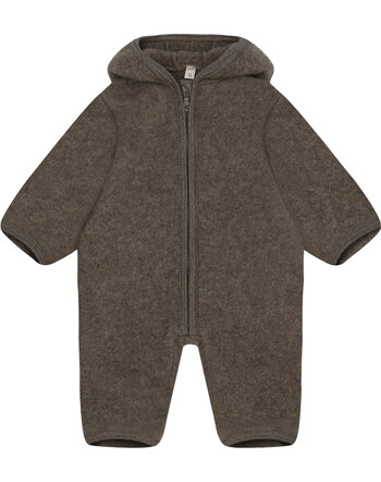 Huttelihut Wollfleece-Overall mit Kapuze aus 100 % Merinowolle - Brown Melange