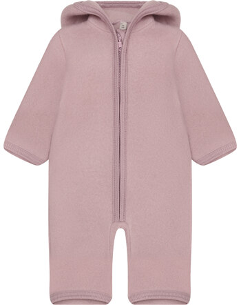 Huttelihut Wollfleece-Overall/Schlafanzug mit Kapuze aus 100 % Merinowolle - Woodrose