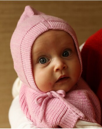 Hvid Baby-Mütze mit Bindebändchen Isidor aus Merinowolle - Cotton Candy