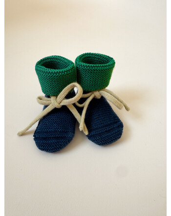 Hvid Baby-Schühchen/Booties aus Merinowolle - Blue/Grass