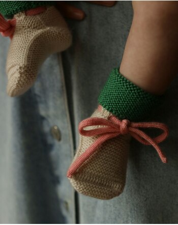 Hvid Baby-Schühchen/Booties aus Merinowolle - Cream/Grass