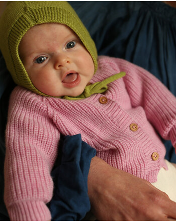 Hvid Baby-Strickjacke/Cardigan 'Inga' aus Merinowolle - Cotton Candy