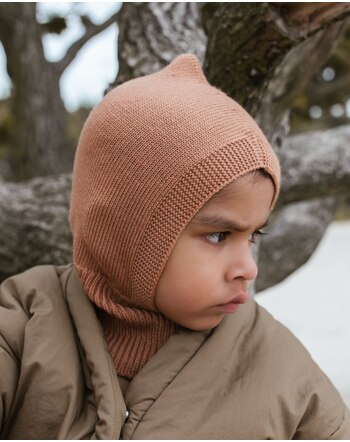 Hvid Balaclava/Schlupfmütze Eddy aus Merinowolle - Terracotta