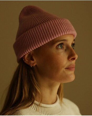 Hvid Damen-Mütze/Beanie 'Fonzie' aus Merinowolle - Cotton Candy