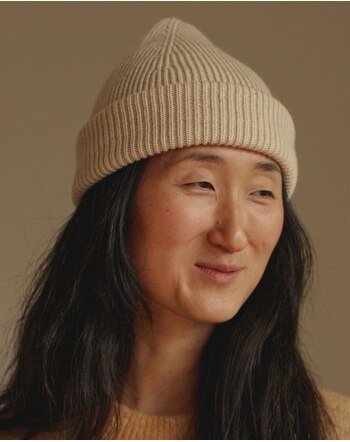 Hvid Damen-Mütze/Beanie 'Fonzie' aus Merinowolle - Cream