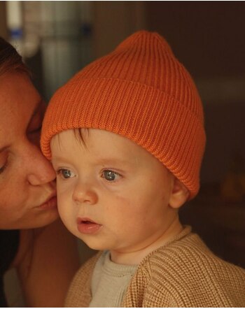 Hvid Kids-Mütze/Beanie 'Fonzie' aus Merinowolle - Orange 🧡