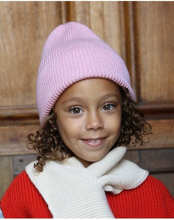 Hvid Kinder-Mütze/Beanie 'Fonzie' aus Merinowolle - Cotton Candy