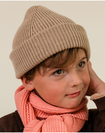 Hvid Kinder-Mütze/Beanie 'Fonzie' aus Merinowolle - Sand