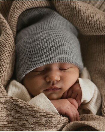 Hvid Neugeborenen-Mütze/Beanie 'Fonzie' aus Merinowolle für 0-6 M.- Grey Melange