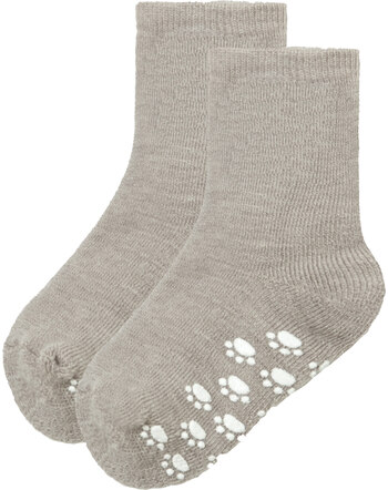 Joha Anti-Rutsch-Socken mit Pfötchen aus Wolle - Beige Melange