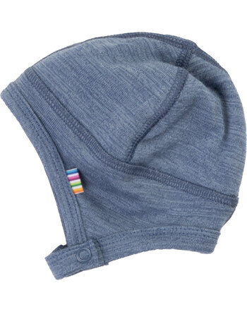 Joha Baby-Mütze aus 100 % Merinowolle mit Druckknopfverschluss - Dark Blue